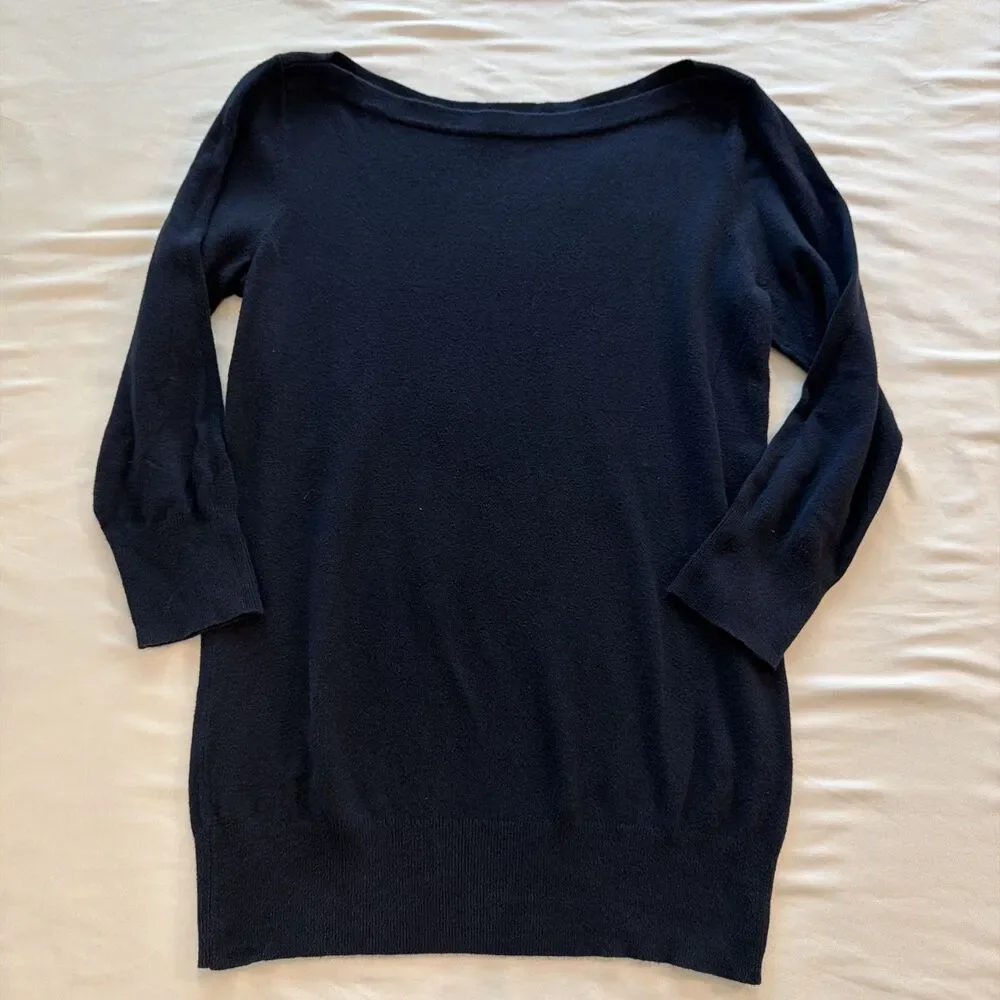 Gap Womens Sweater Sz Small Navy Blue 3/4 Sleeve Crew Neck Classic capsule prep